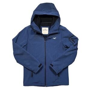 Hollister Fleece Lined Hooded Navy Lightweight Waterproof Rain Jacket Mens Small